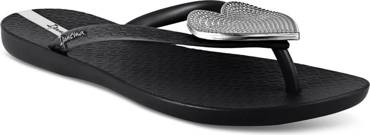 Ipanema Women's Wave Heart Sparkle Flip-flop Sandals - Black, Silver