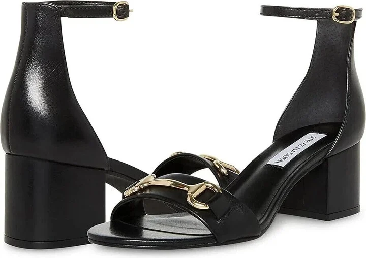 Irenee Sandals Women 8 Black Leather Ankle Strap Block Heel GBNC651