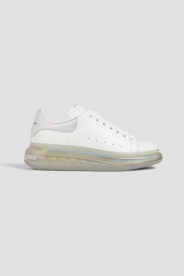Iridescent smooth and snake-effect leather exaggerated-sole sneakers