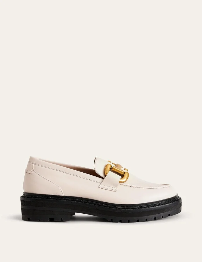 Iris Snaffle Chunky Loafers, Ecru Tumbled Leather - Image 2