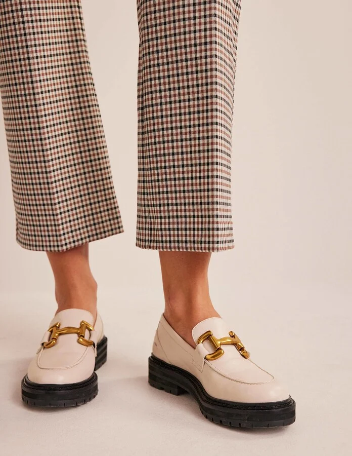 Iris Snaffle Chunky Loafers, Ecru Tumbled Leather