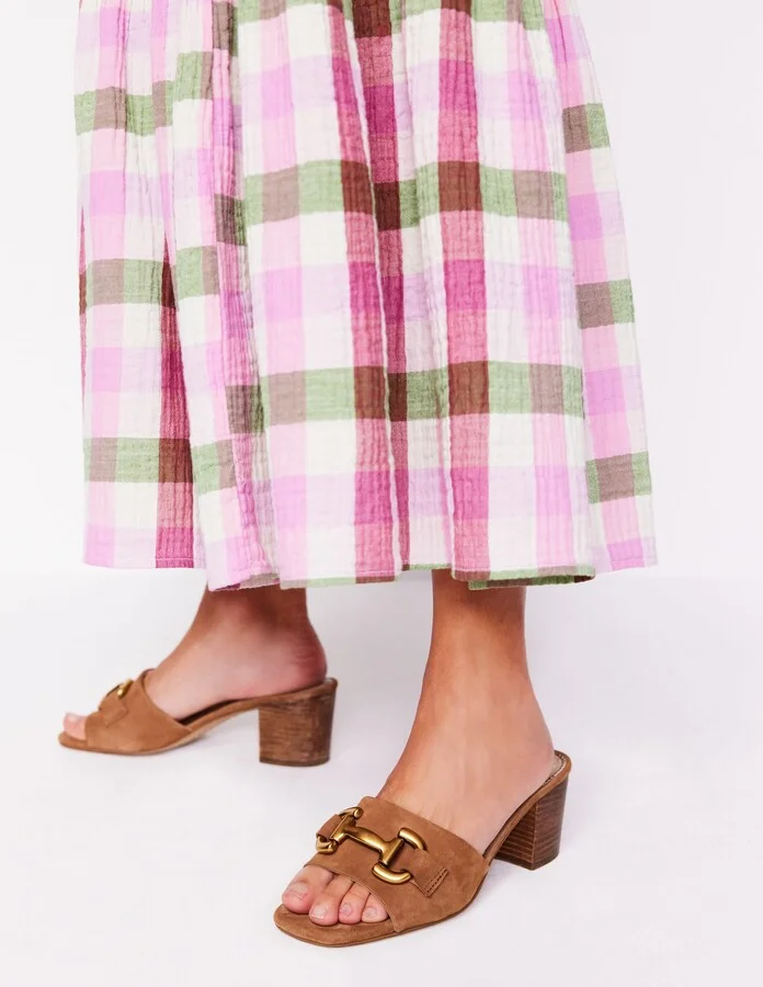 Iris Snaffle Heeled Mules, Tan - Image 2