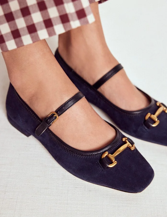 Iris Snaffle Mary Jane Flats, Dark Navy - Image 2
