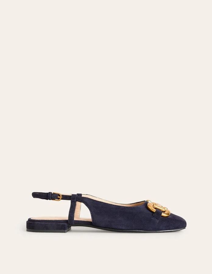Iris Snaffle Slingback Flats, Dark Navy Suede - Image 2