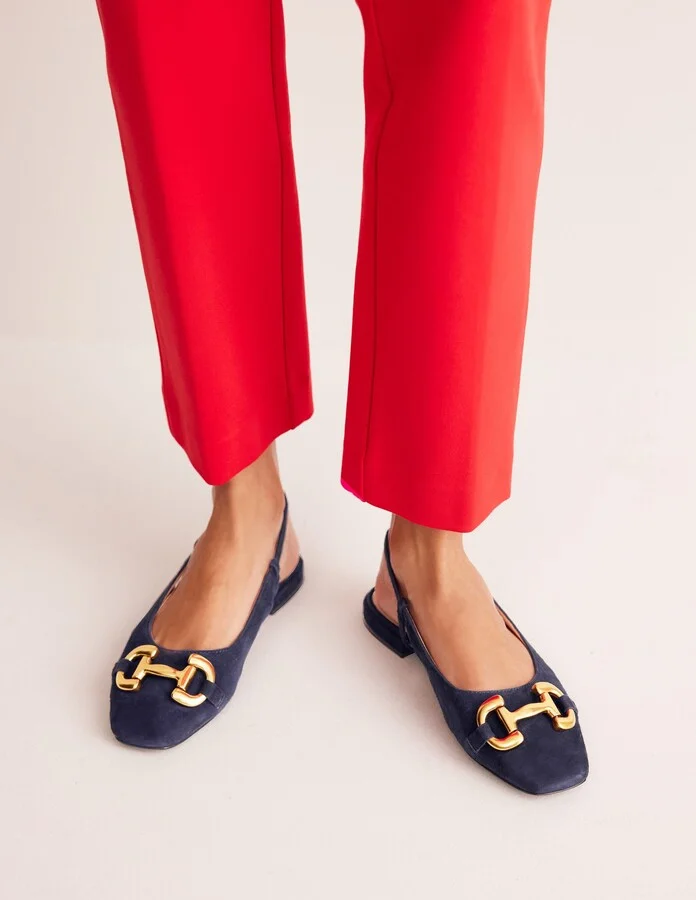 Iris Snaffle Slingback Flats, Dark Navy Suede