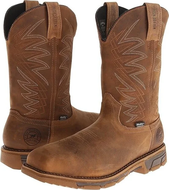 Irish Setter Marshall 11 Waterproof Steel-Toe Pull-On Men's Work Pull-on Boots Brown Leather : 8 D - Medium