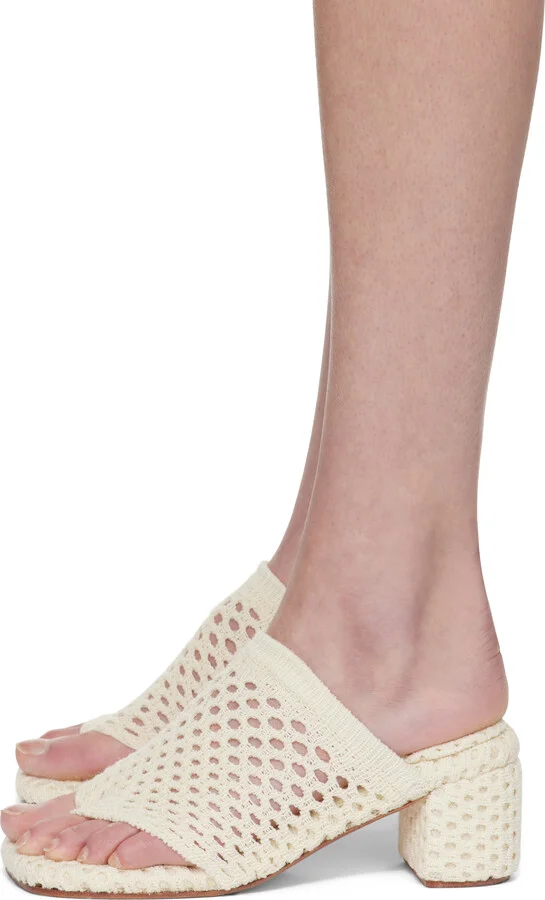 Isa Boulder Beige Knit Heeled Sandals - Image 3