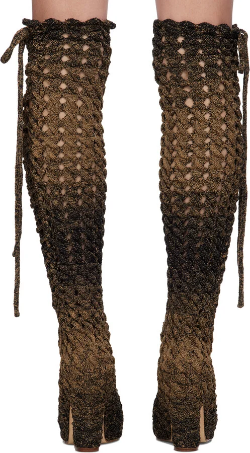 Isa Boulder Brown & Black SSENSE Exclusive Spiral Cable Boots - Image 2
