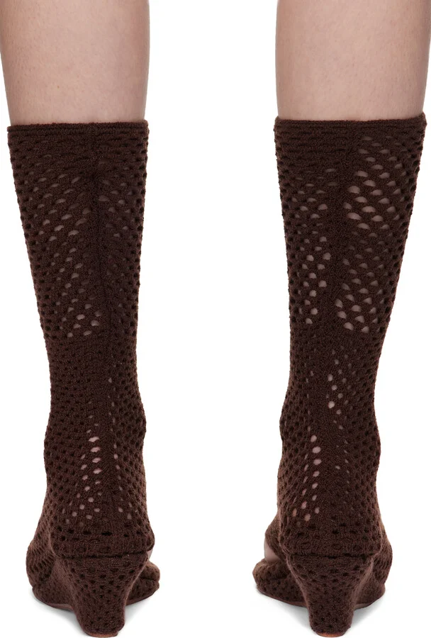 Isa Boulder Brown Short Cable Knitted Heeled Sandals - Image 2