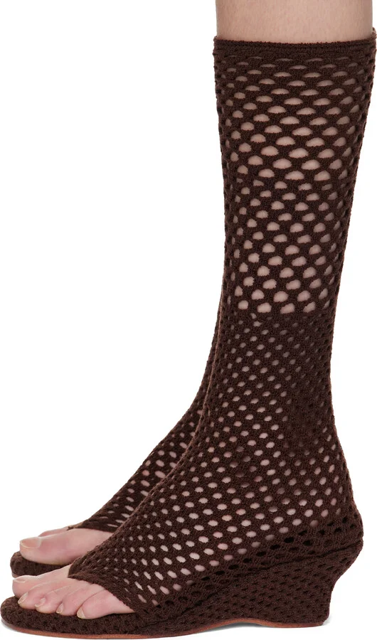 Isa Boulder Brown Short Cable Knitted Heeled Sandals - Image 3
