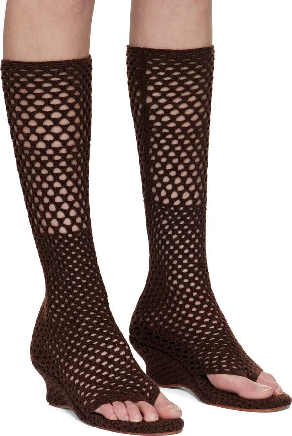 Isa Boulder Brown Short Cable Knitted Heeled Sandals - Image 4