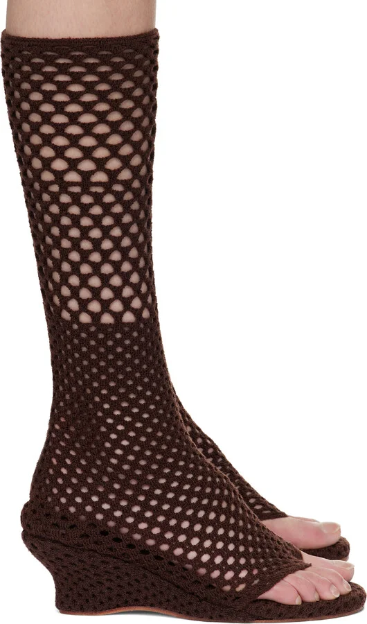 Isa Boulder Brown Short Cable Knitted Heeled Sandals