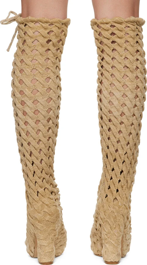 Isa Boulder SSENSE Exclusive Beige Spiral Cable Boots - Image 2