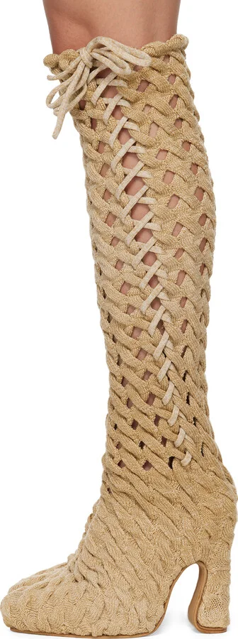 Isa Boulder SSENSE Exclusive Beige Spiral Cable Boots - Image 3