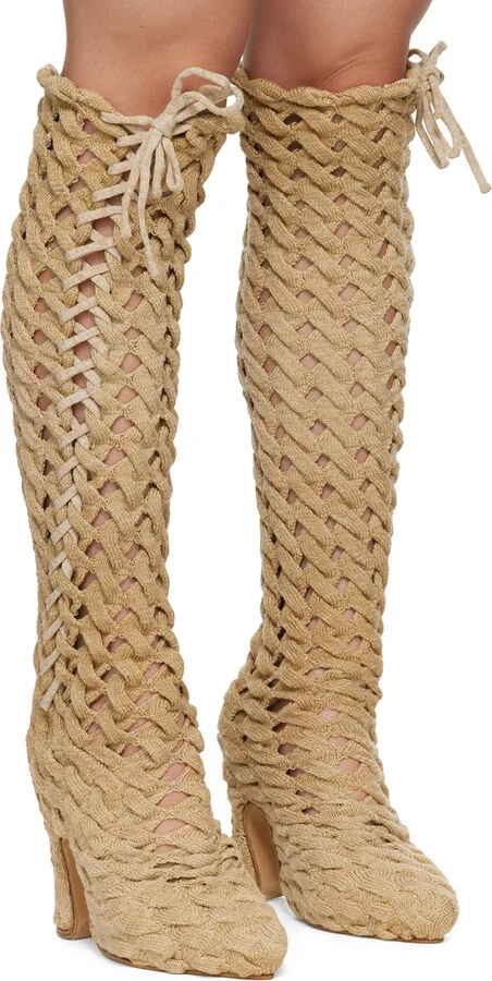 Isa Boulder SSENSE Exclusive Beige Spiral Cable Boots - Image 4