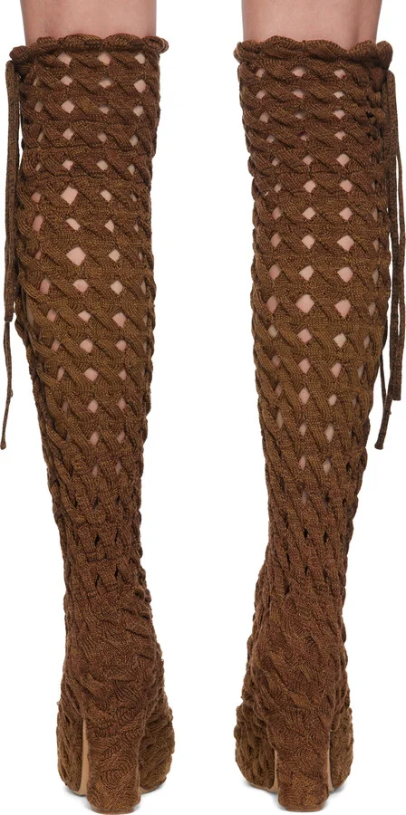 Isa Boulder SSENSE Exclusive Brown Spiralcable Tall Boots - Image 2