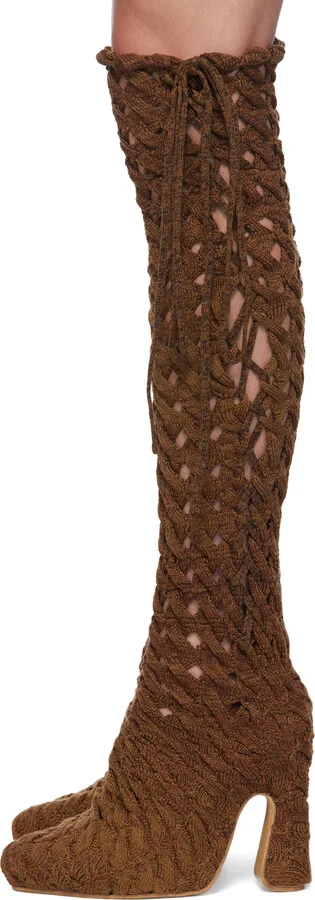 Isa Boulder SSENSE Exclusive Brown Spiralcable Tall Boots - Image 3