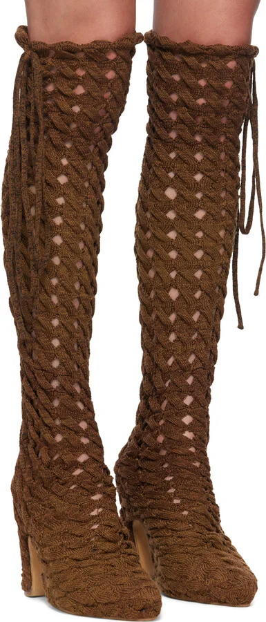 Isa Boulder SSENSE Exclusive Brown Spiralcable Tall Boots - Image 4