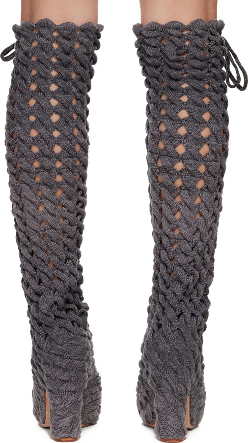Isa Boulder SSENSE Exclusive Gray Spiral Cable Boots - Image 2