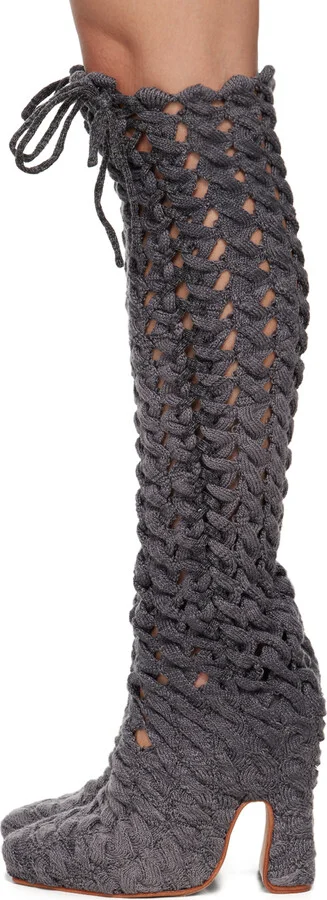 Isa Boulder SSENSE Exclusive Gray Spiral Cable Boots - Image 3