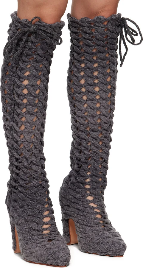 Isa Boulder SSENSE Exclusive Gray Spiral Cable Boots - Image 4