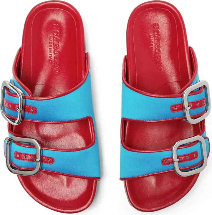 Isa double-buckle leather slides - Image 4