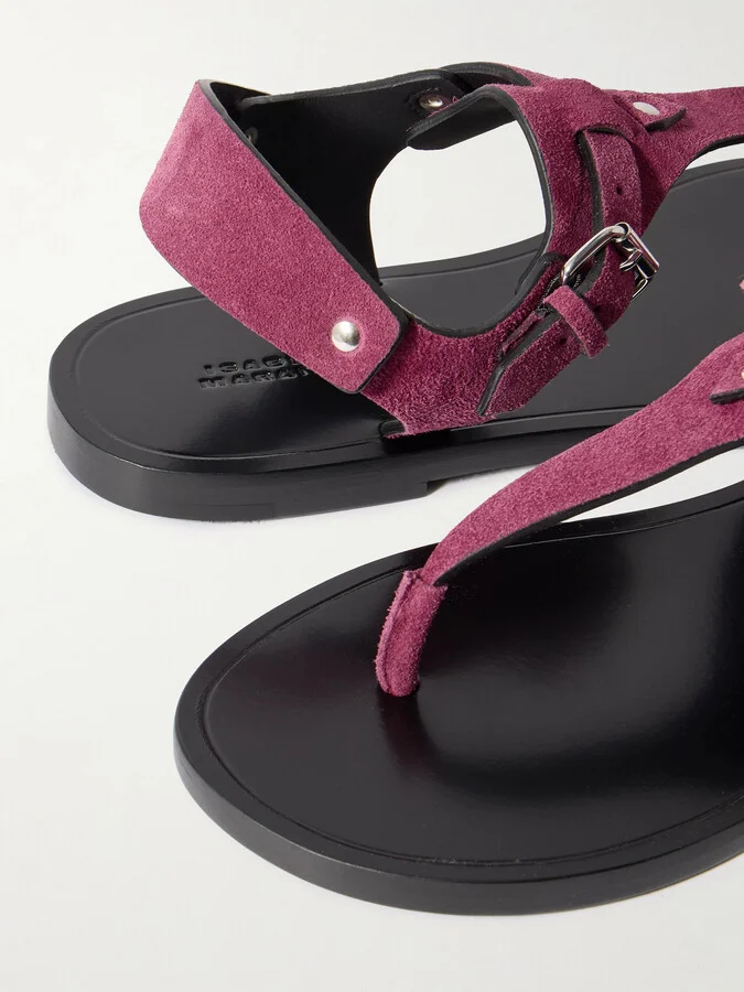 Isabel Marant - Akel Embellished Suede Sandals - Purple - Image 4