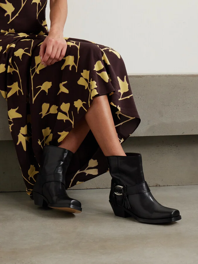 Isabel Marant - Akson Embellished Tasseled Leather Ankle Boots - Black - Image 2