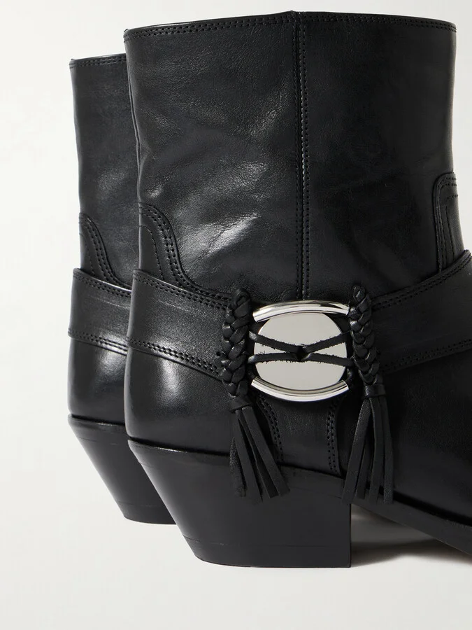 Isabel Marant - Akson Embellished Tasseled Leather Ankle Boots - Black - Image 4