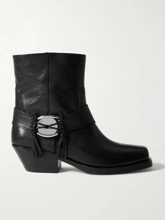 Isabel Marant - Akson Embellished Tasseled Leather Ankle Boots - Black