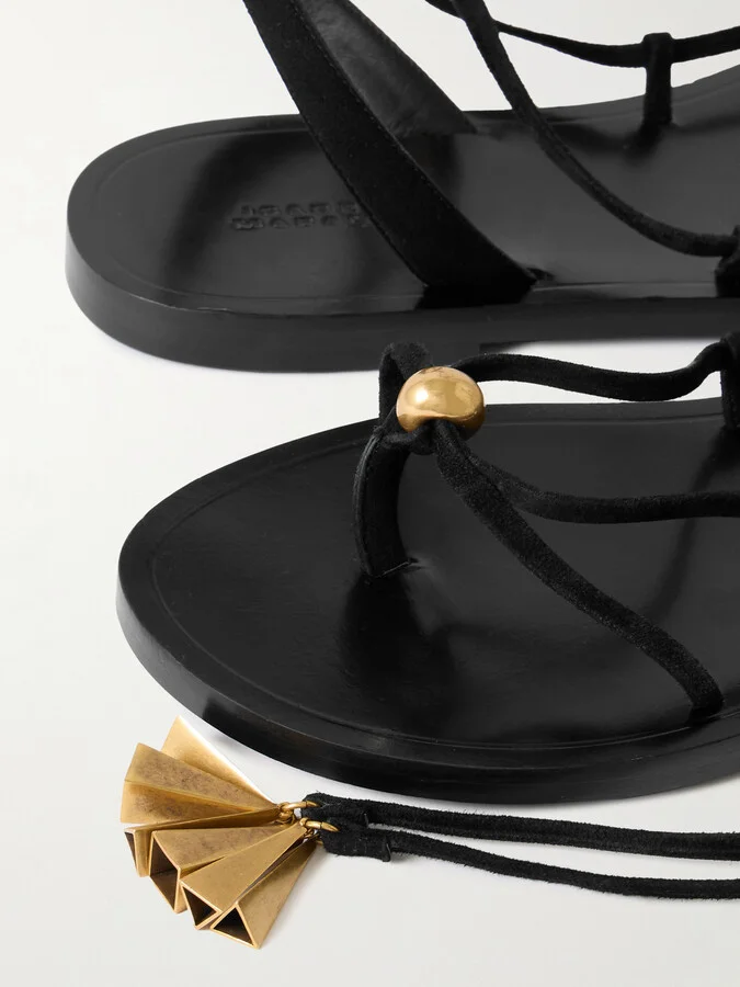 Isabel Marant - Azzi Embellished Tie-detailed Suede Sandals - Black - Image 4