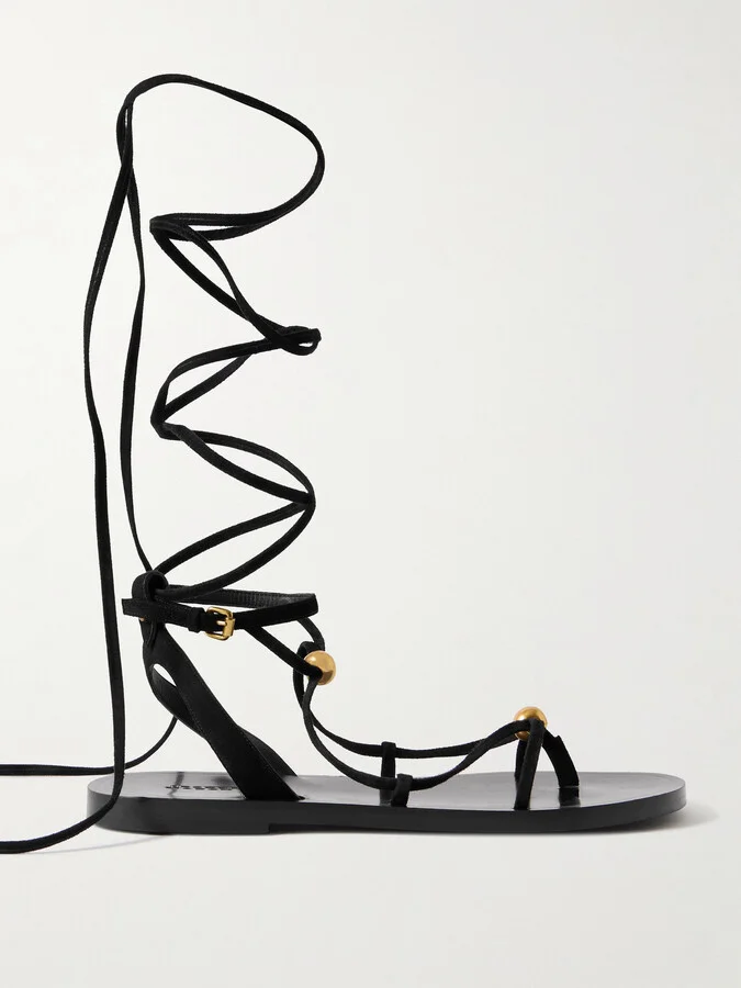 Isabel Marant - Azzi Embellished Tie-detailed Suede Sandals - Black