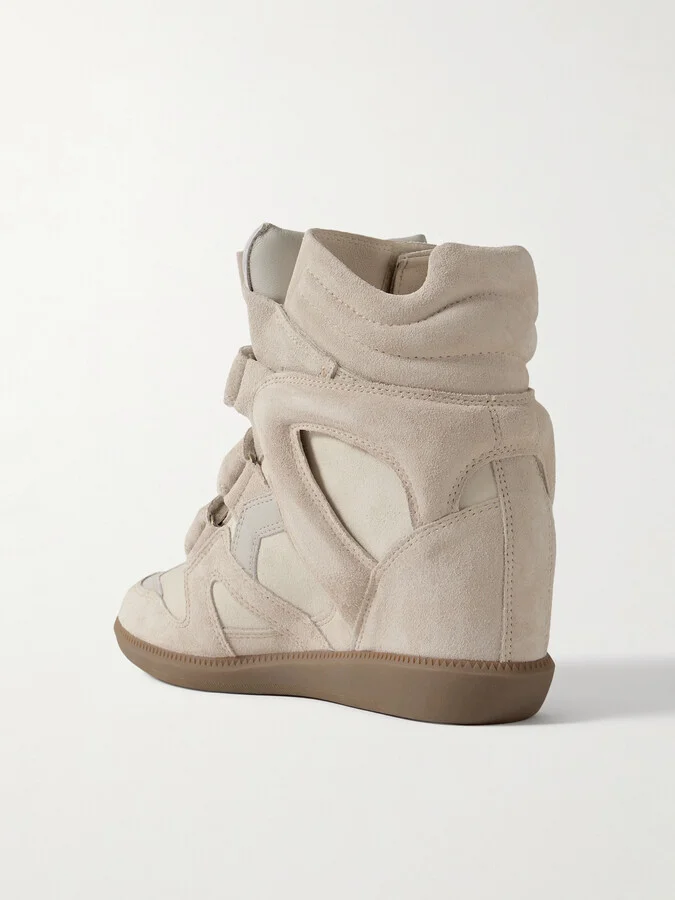 Isabel Marant - Bekett Leather-trimmed Suede Wedge Sneakers - Ecru - Image 3