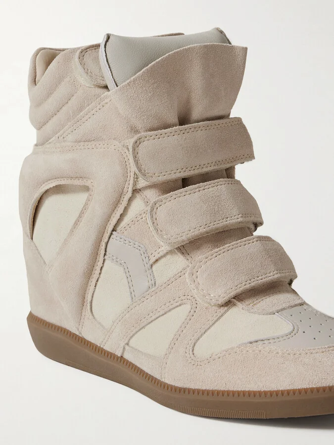 Isabel Marant - Bekett Leather-trimmed Suede Wedge Sneakers - Ecru - Image 4