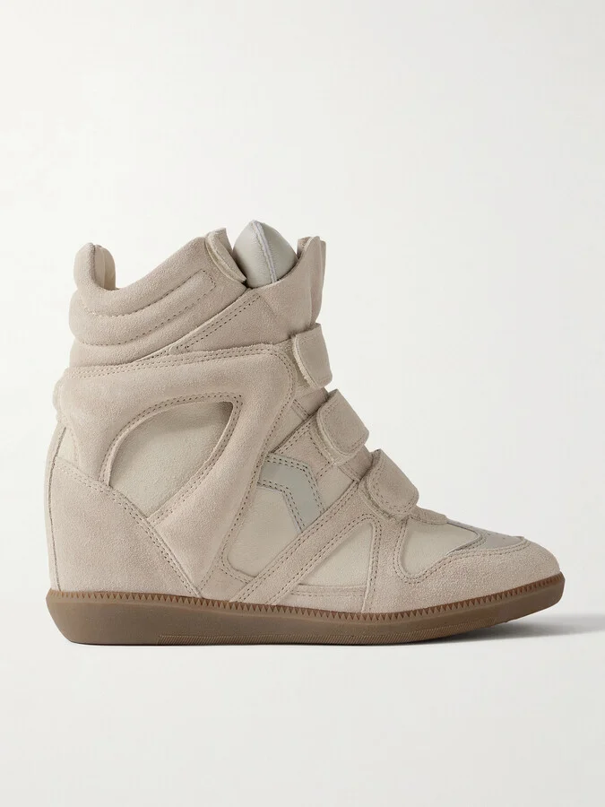 Isabel Marant - Bekett Leather-trimmed Suede Wedge Sneakers - Ecru