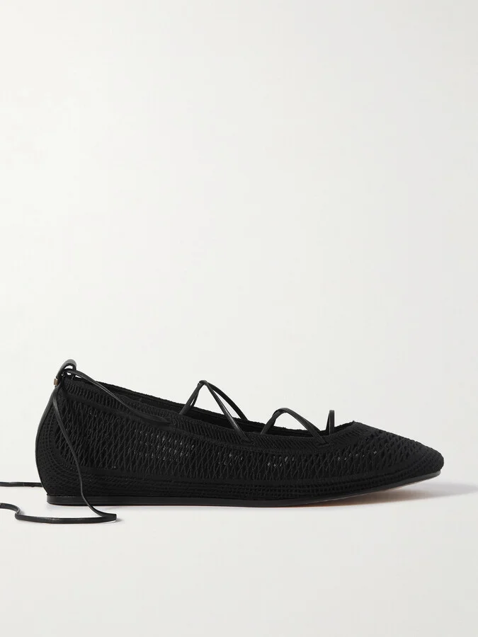 Isabel Marant - Belna Leather-trimmed Woven Ballet Flats - Black