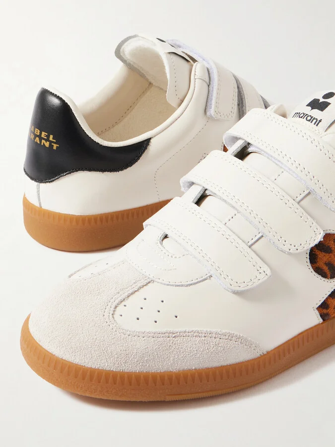 Isabel Marant - Beth Suede-trimmed Leather Sneakers - Ecru - Image 4