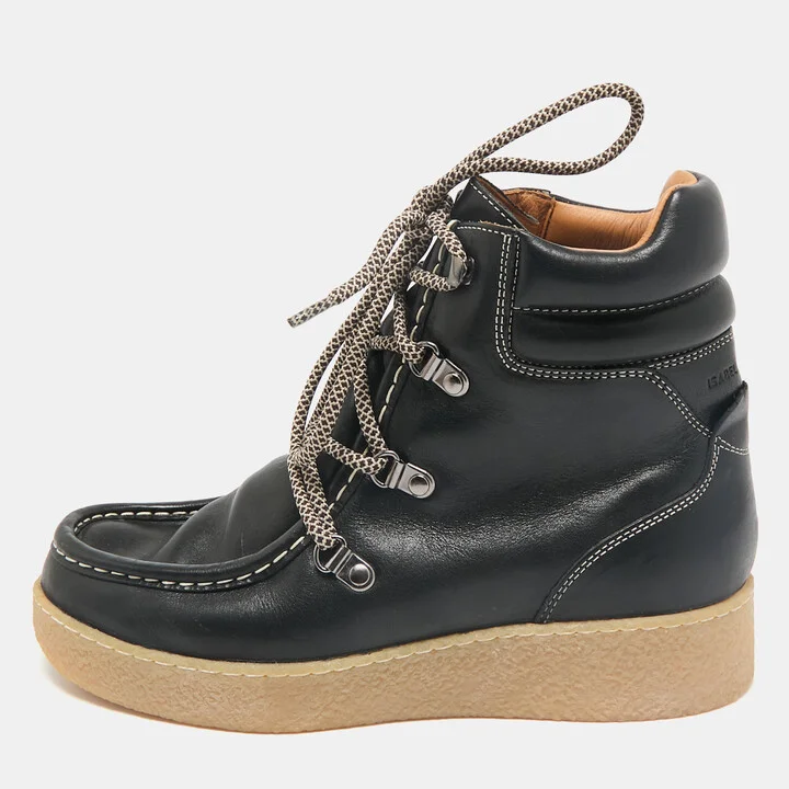 Isabel Marant Black Leather Alpica Ankle Length Boots Size 37