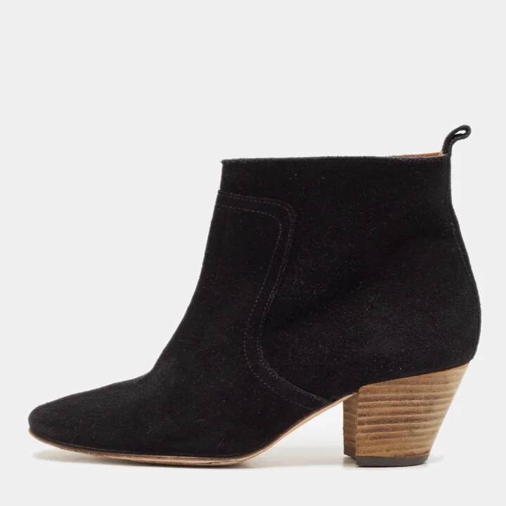 Isabel Marant Black Suede Dicker Ankle Length Boots Size 37