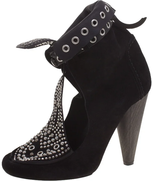 Isabel Marant Black Suede Mossa Studded Cutout Ankle Boots Size 39