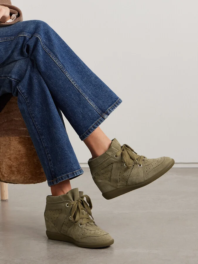 Isabel Marant - Bobby Perforated Suede Wedge Sneakers - Brown - Image 2