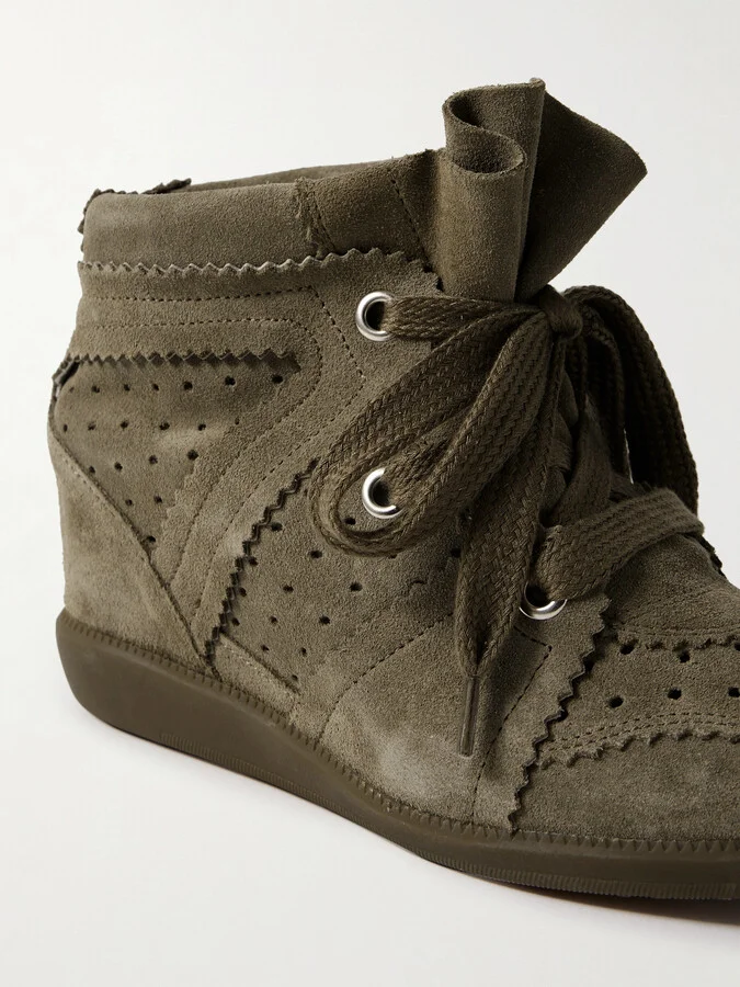 Isabel Marant - Bobby Perforated Suede Wedge Sneakers - Brown - Image 4