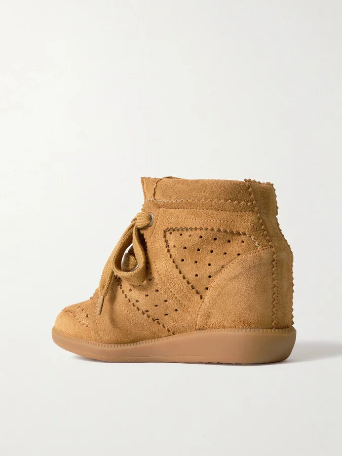 Isabel Marant - Bobby Perforated Suede Wedge Sneakers - Brown - Image 3