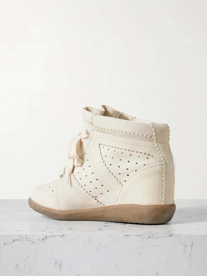 Isabel Marant - Bobby Perforated Suede Wedge Sneakers - Off-white - Image 3