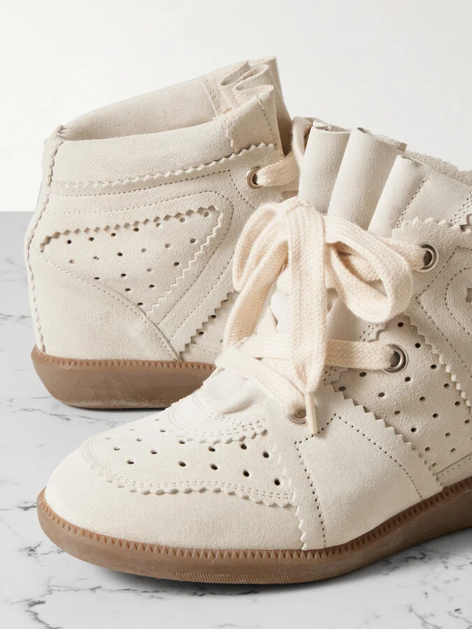 Isabel Marant - Bobby Perforated Suede Wedge Sneakers - Off-white - Image 4