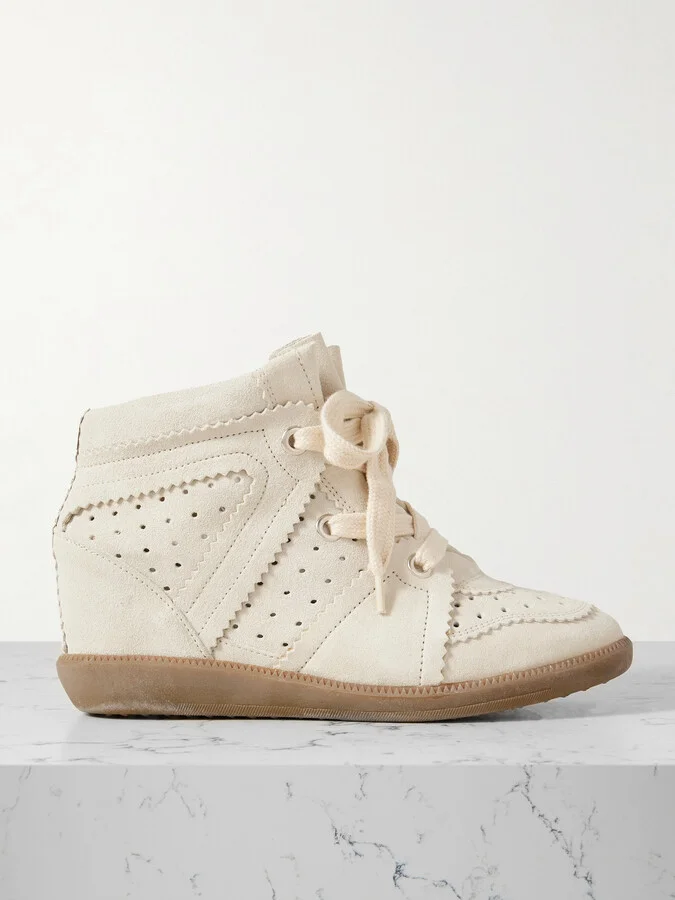 Isabel Marant - Bobby Perforated Suede Wedge Sneakers - Off-white