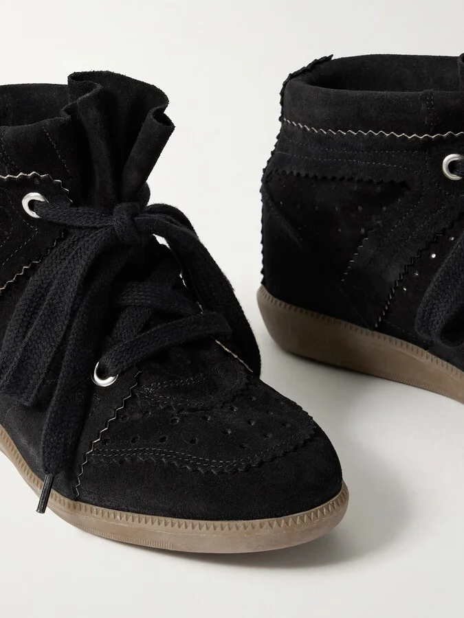 Isabel Marant - Bobby Suede Wedge Sneakers - Black - Image 4