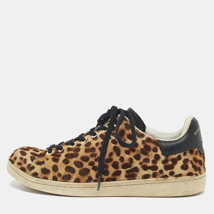 Isabel Marant Brown/Black Leopard Print Pony Hair And Leather Sneakers Size 37
