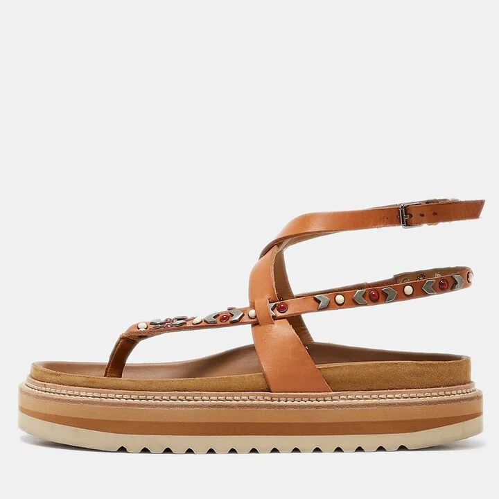 Isabel Marant Brown Leather Elham Flat Sandals Size 40