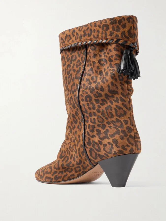 Isabel Marant - Dalby Tasseled Leather-trimmed Leopard-print Suede Ankle Boots - Animal print - Image 3